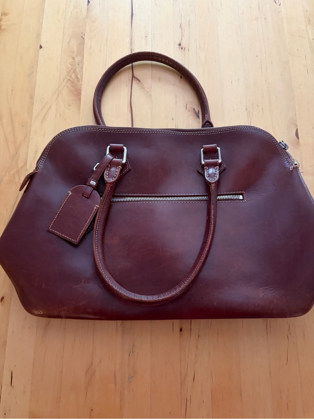 Classic Brown Leather Satchel Tote Bag - Dooney & Bourke